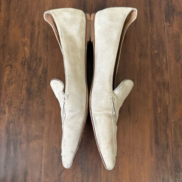 M. GEMI “The Gia” Pointed Toe Suede Flat in Taupe with Gold Accent - Picture 9 of 13